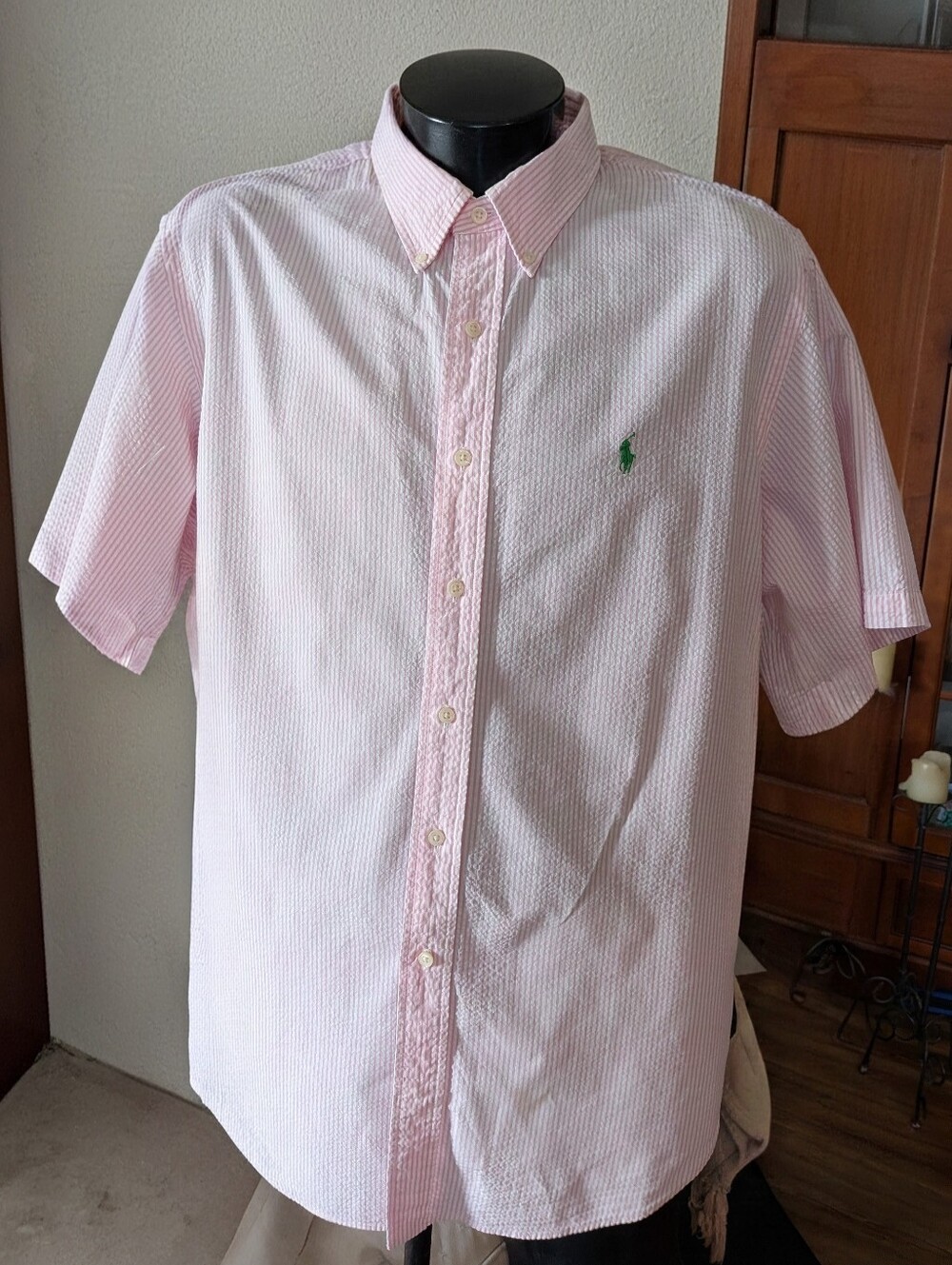 Polo by Ralph Lauren Pink & White Seersucker Short-Sleeve Button-Down Shirt XL